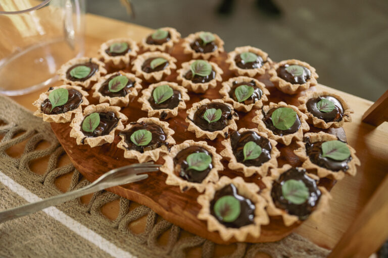 tray of fancy pastry cups